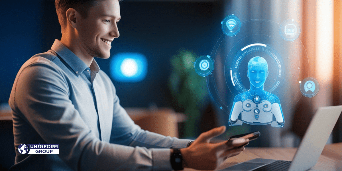 Professionista utilizza intelligenza artificiale e chatbot nel marketing digitale nel 2026.